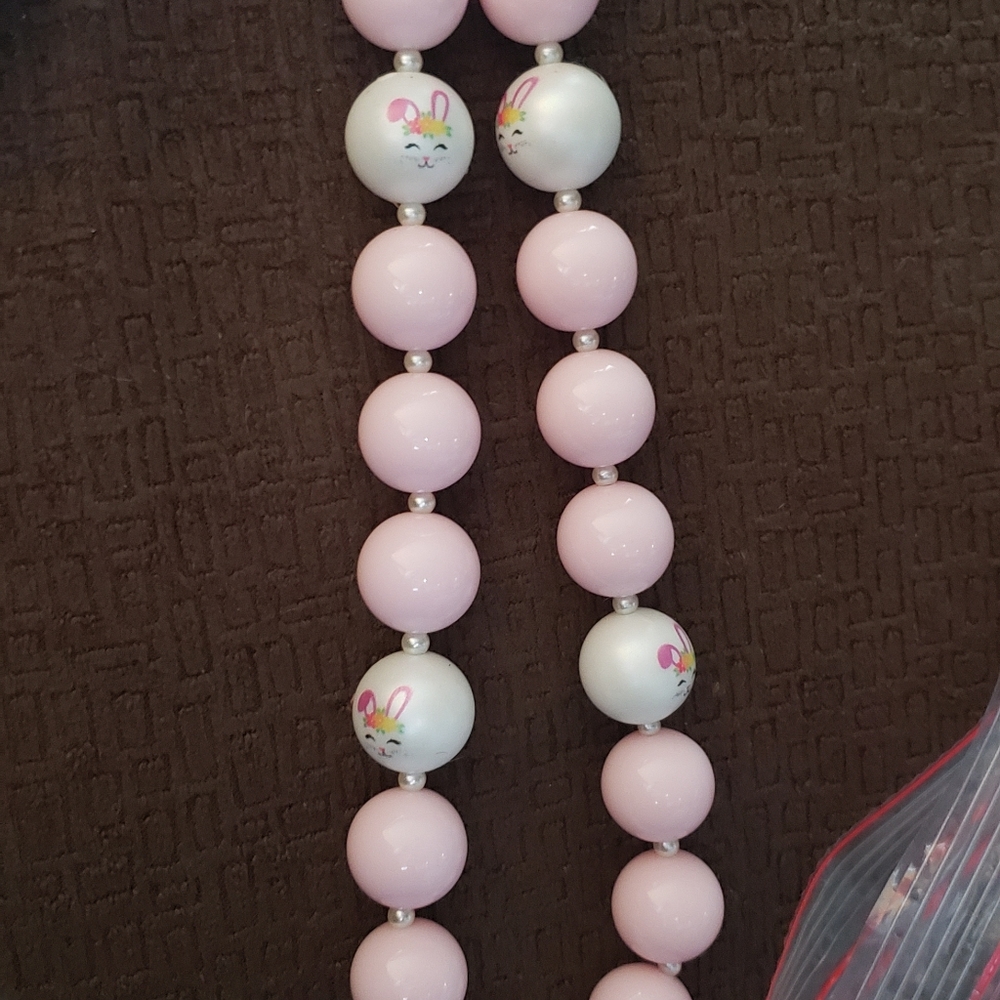Kids Easter accessories bubblegum necklace bunny pink beads chunky 20mm